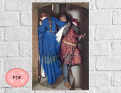 The Meeting on Turret Stairs Cross Stitch Pattern, Instant Download,X stitch Chart, Medieval