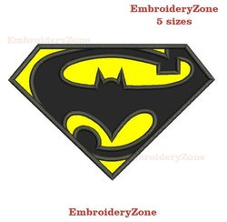 Logo Batman and Superman applique embroidery design, Batman vs Superman machine embroidery design superheroes, 5 sizes