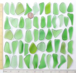 50 RECYCLED HANDMADE top drilled sea glass for jewelry 30-50 mm in length, green