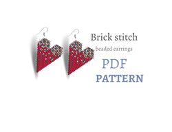 Heart Earring pattern for beading - Brick stitch pattern for earrings - Instant download. Valentines day