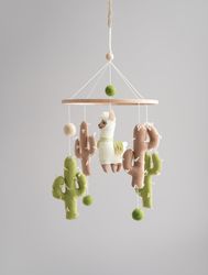 Crib mobile llama cactus, neutral baby mobile, boho nursery, expecting mom gift
