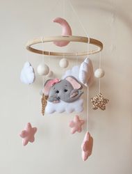 Baby mobile girl, baby shower gift, nursery decor, elephant mobile