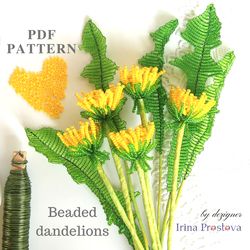 Beaded Flowers pattern | Dandelions | Seed bead patterns | Beadwork pattern | Digital Download - PDF