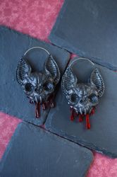 Gargoyle earrings or dangles for plugs at 18g-00g and more. Creepy, cute girly ear plugs, spooky jewelry
