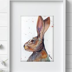 Hare painting Watercolor Wall Decor 7"x10" home art animals painting by Anne Gorywine