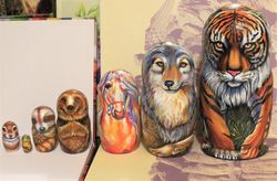 Animals 7 nesting dolls - Wooden Russian custom matryoshka Tiger
