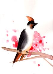 Bird On Cherry Tree Original Watercolor Painting Bird Art Pastel Tender Painting Wall Art Original painting