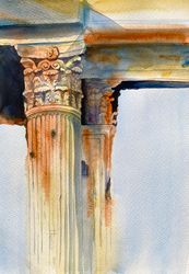 Greek Column PAINTING ORIGINAL Watercolor 10"x14" Historical Part City Greece Old Building by ArteAventuraStudio