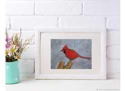 Bird Cardinal Painting Original Art Acrylic Painting Panel Wall Decoration Wall Art