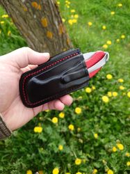 horizontal leather sheath for folding knife victorinox hunter pro alox red  / custom leather sheath