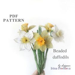 French Beaded Flowers pattern | Beaded Daffodils  | Seed bead patterns | Beading tutorial | Digital Download - PDF
