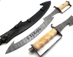 Custom Hand Forged, Damascus Steel Functional Sword 28 inches, Egyptian Khopesh Sword, Swords Battle Ready, With Sheath