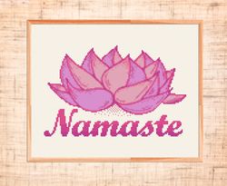 Namaste cross stitch pattern Modern cross stitch Yoga Lotus cross stitch Zen Counted cross stitch PDF Yoga lover gift