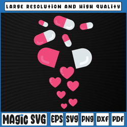 Pills Heart Love Valentine Svg Png, Hearts Medicine Pharmacy Svg, Cat Lover, Valentine's Day, Digital Download