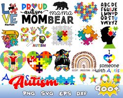 Autism SVG Bundle, Autism Svg, Autism Awareness Svg, Autism Love Svg, Autism Mom Svg, Cut Files, Cricut, Silhouette, PNG