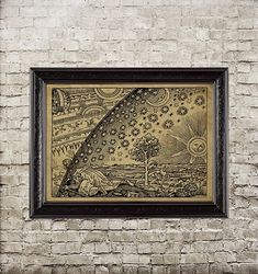 Flammarion Flat Earth. Cosmology art print. Mystical art. Esoteric poster. 586.