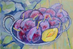 Plums Painting Oil Original Art Fruit Painting Oil Painting Optimistic Painting Wall Art