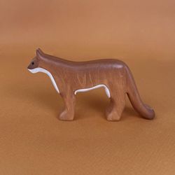 Wooden Puma figurine  - Wooden animals toys - Carved cougar figurine