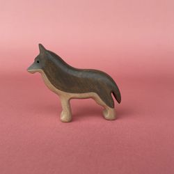 wooden wolf figurine - woodland animal toys - wooden wolf - wooden animal figurines - miniature wolf figurine