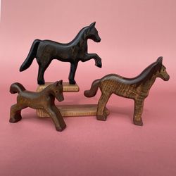 Wooden horses set (3 pcs) - Wooden toys - Farm animal toys - Wooden animal figurines - Horse figurines