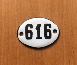 616 address number sign small - vintage apartment door number plate