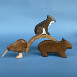 wooden australian animals figurines (3 pcs) - wooden toys - wooden animals toys - koala wombat kiwi figurines