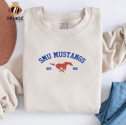 SMU Mustangs Embroidered Sweatshirt, NCAAF Embroidered Shirt, SMU Mustangs Logo, Embroidered Hoodie