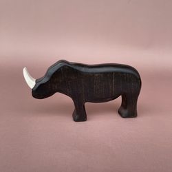 wooden rhino figurines - wooden toys - wooden animal figurines - rhino toy - wood safari animals toys