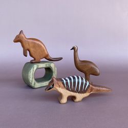 wooden australian animals figurines (3 pcs) - wooden toys - animals toys - wooden numbat ostrich emu quokka figurines