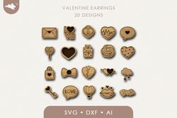 Valentines Day earrings svg bundle, Stud earrings laser files