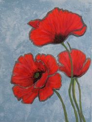 Poppies Painting Flowers Painting Original Art Acrylic Painting on panel Wall Decoration Art