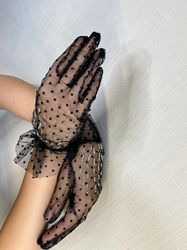 Black lace gloves beaded for women Bridal gloves lace Lolita Lace gloves black Lace short gloves vintage 1920