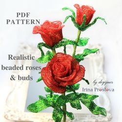 French Beaded Flowers pattern | Beaded Rose | Seed bead patterns | Beading tutorial | Digital Download - PDF