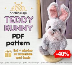 Digital download PDF Teddy Bunny pattern 10 cm NO INSTRUCTIONS DIY teddy pattern printable