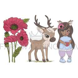 DEER GIRL Cartoon Forest Animal Vector Illustration Set