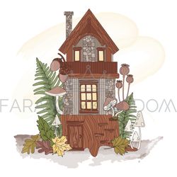 DWARF HOUSE Autumn Forest Nature Vector Illustration Set