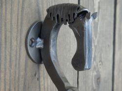 Set of 2 hand forged door pulls 9 1/2 in., Horse's head, Blacksmith made, Wrought iron, Steel gate