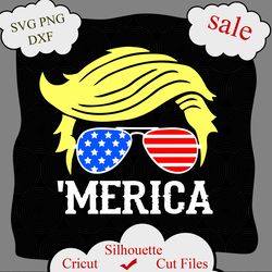 Trump Merica svg, Trump 2024 svg, vote trump svg, Trump Hair Style Sunglasses svg, American Flag Design Election 2024