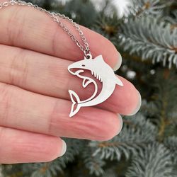 Shark pendant, Stainless steel necklace, Animal jewelry