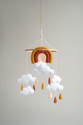 Clouds baby mobile, rainbow crib mobile, raindrops mobile