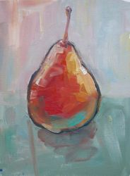 Pear Painting Oil Painting Original Art Fruit Painting Oil paper Optimistic Painting Wall Art