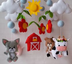 Farm mobile, Barnyard nursery, farm nursery decor, flowers mobile, mobile girl, baby mobile boy