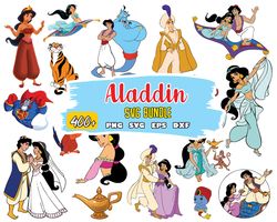 Aladdin Clipart SVG Bundle, Princess Jasmine, Cut File, Genie svg, Instant Download Svg