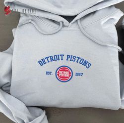Detroit Pistons est 1957 Embroidered Unisex Shirt,Pistons NBA T Shirt, Basketball, NBA Embroidery Hoodie, NBA Sweatshirt
