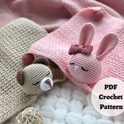 Lovey Security Blankets Bunny & Teddy Bear Heads - Crochet Pattern