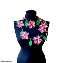 Designer scarf, scarf with flower, necklace with flowers,  decoration on the neck