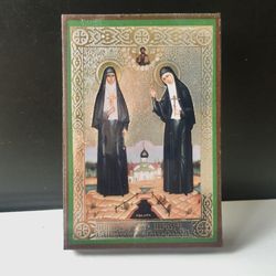 Saints Elizabeth the Duchess and Barbara the novice | Size: 2.4x3.6" ( 6.2 x 9.2 cm ) | Made in Russia
