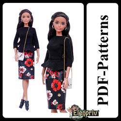PDF Pattern Top skirt clutch for 11 1/2 Fashion Royalty, FR2, Pivotal, Repro, Made-to-Move, Silkstone barbie doll