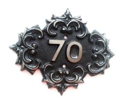 Vintage cast iron address number plaque 70 old fashioned door sign