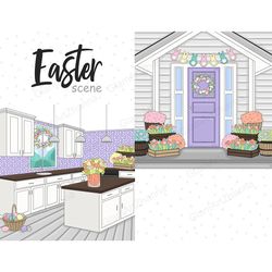 Easter Farmhouse Clipart | Sweet Home Illustration